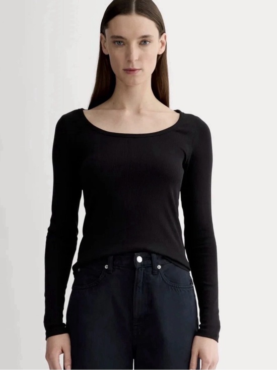 Everlane Tops - Everlane Luxe Rib Long Sleeve Scoop Neck Tee in Black Size S Supima Cotton, Luxe